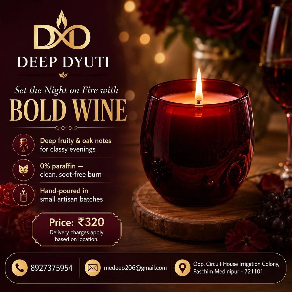 Bold Wine red candle surrounded by rich dark grapes and midnight flowers